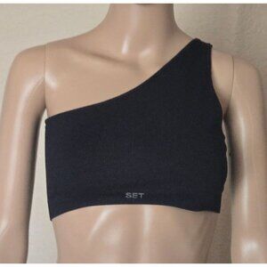 SET Active Sculpt Flex Ribbed One Shoulder black Bra Size M/L